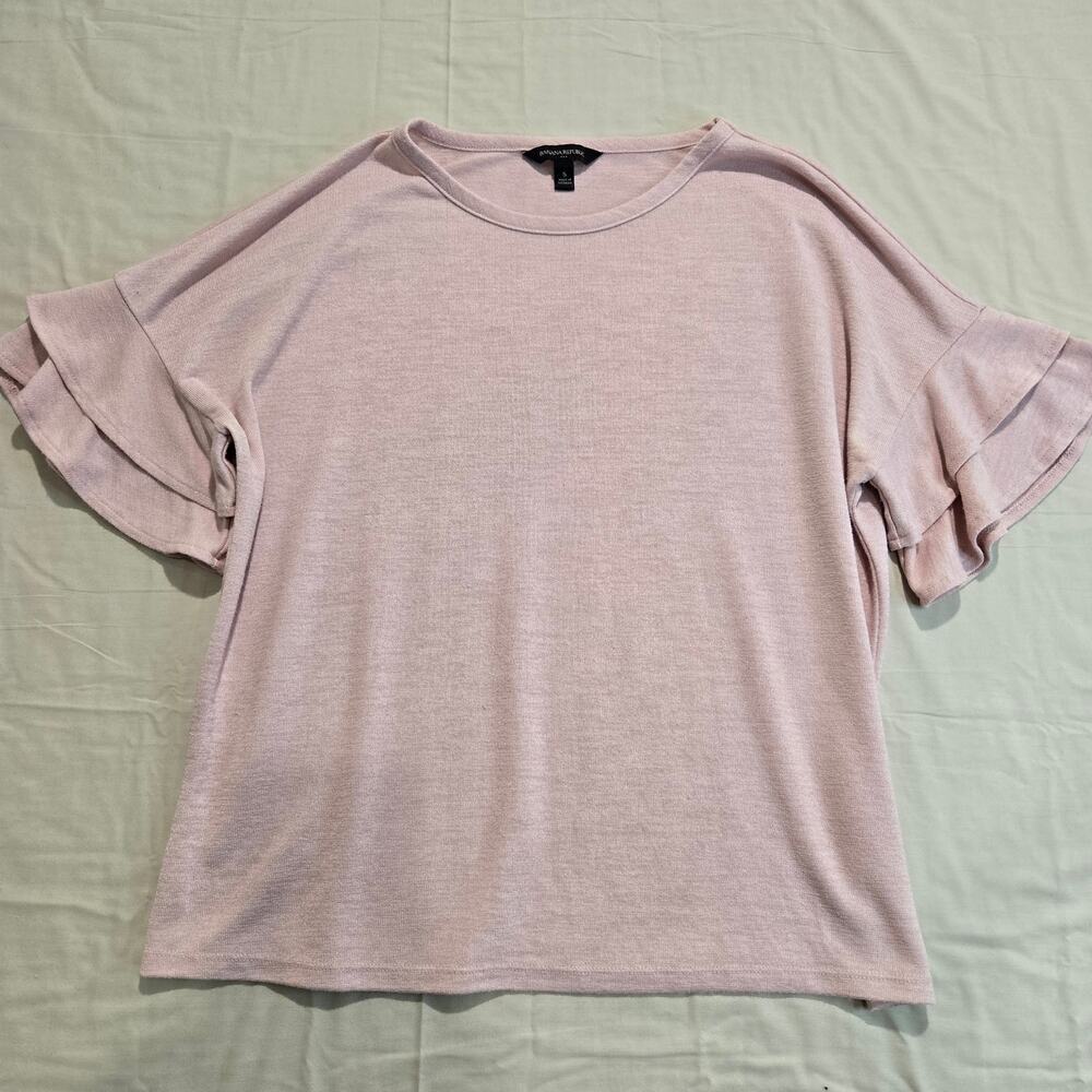 Banana Republic Light Pink Short Sleeve Knit Top Ruffled Tiered Sleeves Sz S